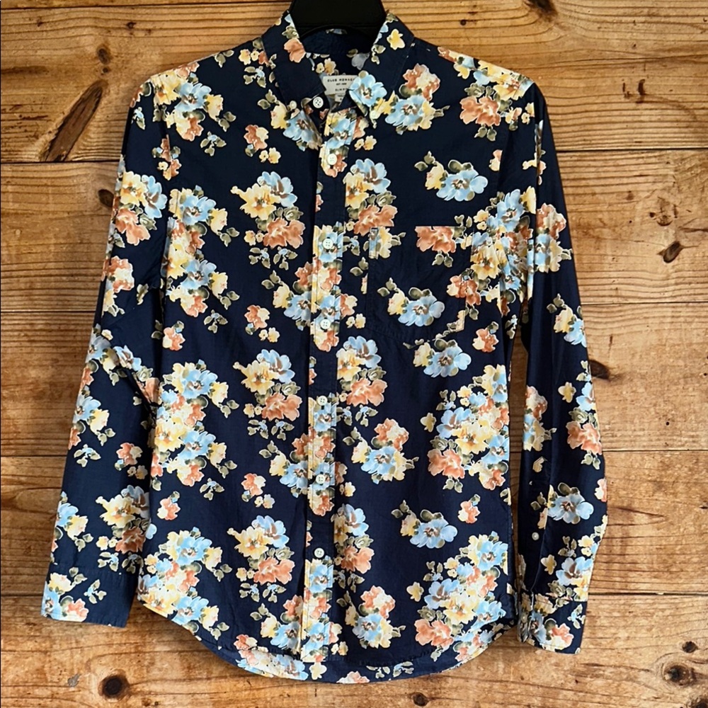 Club Monaco Slim Fit Floral Print Long Sleeve Button Down Shirt